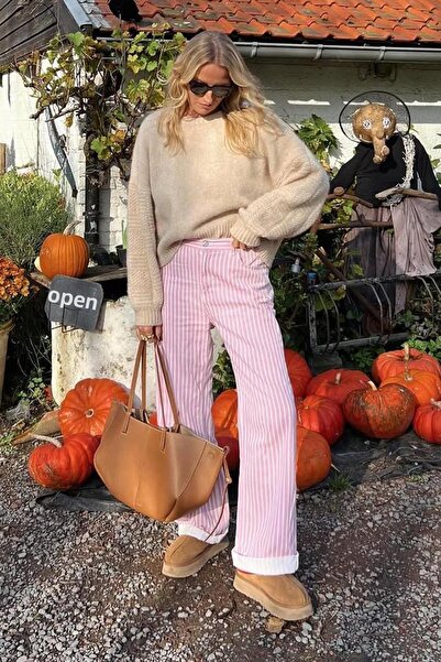 Madmext Pantaloni de jeans de damă cu dungi roz Mg2463