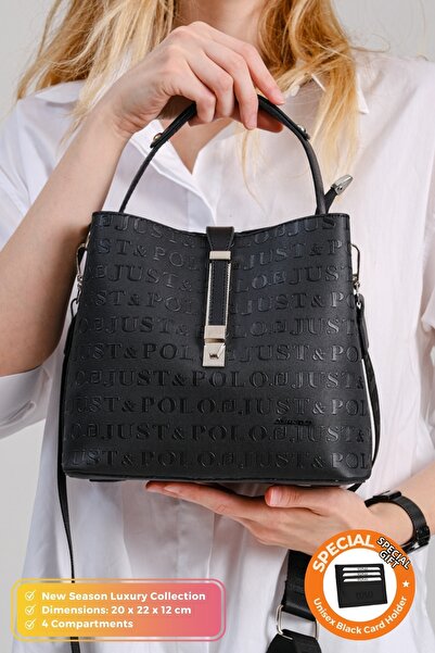 Just Polo حقيبة كتف نسائية أصلية للموسم الجديد مكونة من 4 أقسام من الجلد النا...