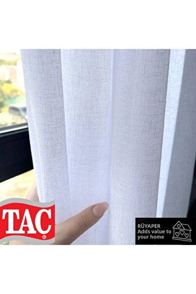 Taç Rüyaper Original 100% Linen Not Want to Iron Frequently Pleated White Color Tulle Curtain