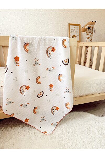 Cloudy 01- بطانية موسلين منقوشة بألوان قوس قزح 80x90 - بطانية للأطفال حديثي ا...