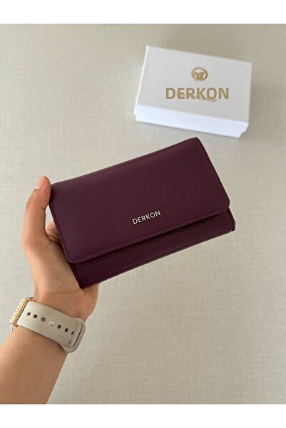 DERKON Medium Size Genuine Leather Women's Wallet Purple Color