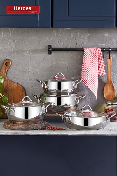 Kahramanlar طقم أواني طهي ستيل 8 قطع من إليت برايم سيلفر 8000