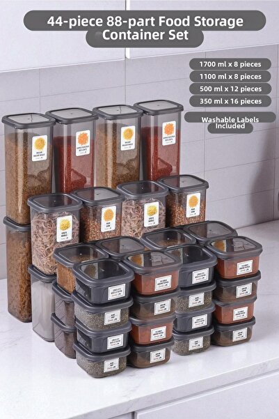 Buclee 44 bucăți 88 bucăți Mega Erzak Set de recipiente pentru depozitarea legumelor 1.7L-1.1L-500ml-300ml Organizator pentru cămară