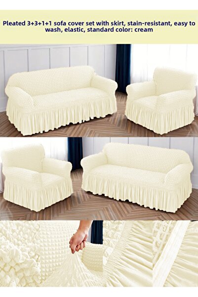 ARTUÇ Set de huse pentru canapea Bürümcük Husă pentru canapea cu fustă elastică 3+3+1+1 Standard
