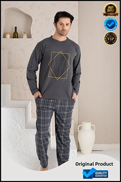 OverPazar Pánský pyžamový set s dlouhým rukávem Luxusní pánský pyžamový set