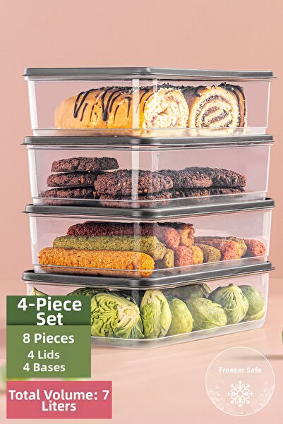 Vienev Organizator frigider din 4 piese de 1,75 litri, gri, potrivit pentru cuptorul cu microunde