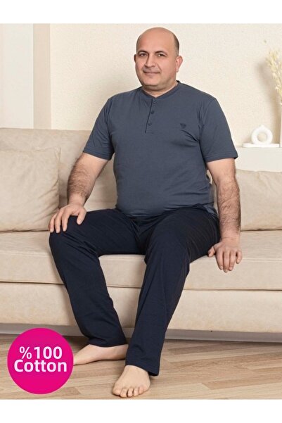 GUAVA+ طقم بيجامة رجالي واسع مصنوع من القطن بنسبة 100% بأكمام قصيرة وجيوب، مق...