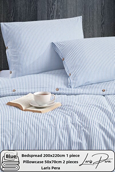 Larispera طقم غطاء لحاف مخطط بأزرار مزدوجة من القطن المصبوغ بخيوط مقاس 200 × 220 سم مقاس كينج