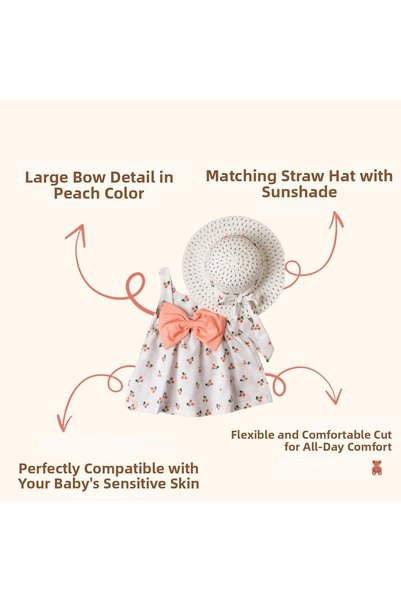 Chicsy Baby Cherry Patterned Hat and Bow Detailed Baby Girl Dress