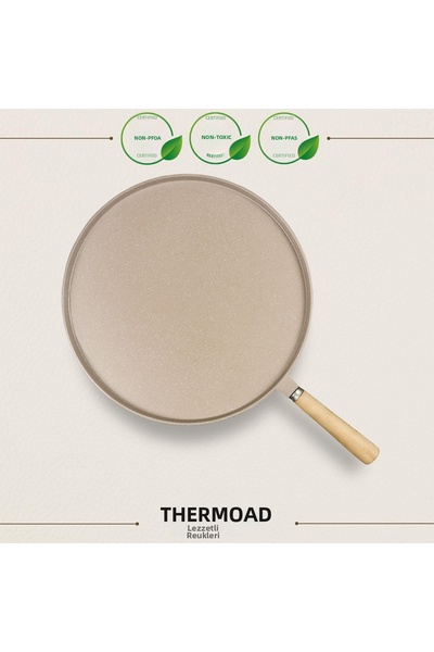 ThermoAD 36 cm Granite Cast Pancake Pan - Wooden Handle, Mink, Fireproof Base