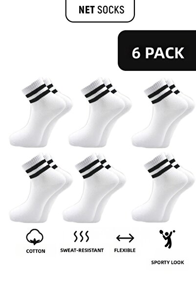 Net Tekstil 6 أزواج من الجوارب الرياضية ذات الخطوط البيضاء والسوداء لرياضة التنس المدرسية