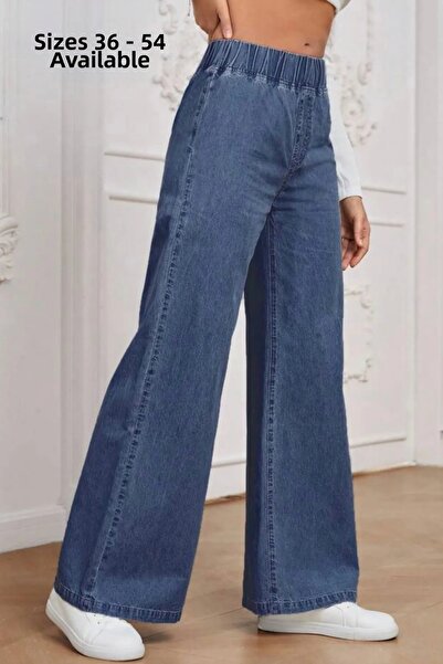 CEDY DENIM - Women's Summer Thin Fabric Pocketless Waist Elastic Palazzo Pants C630-Blue