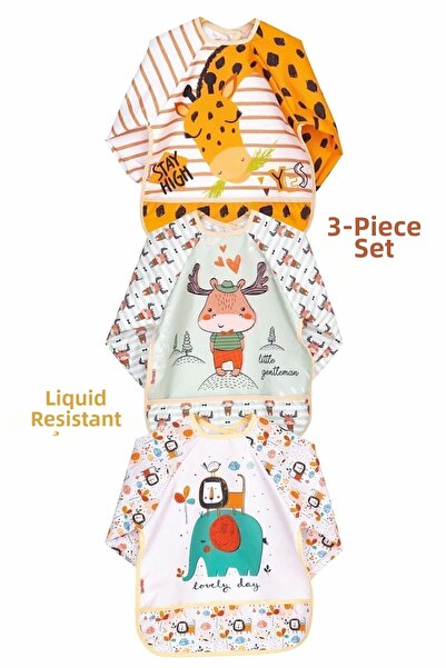 ENİA BABY مجموعة بيبي إنيا مكونة من 3 قطع (زرافة-أسد-غزال) (مقاومة للسوائل) مريلة أطفال