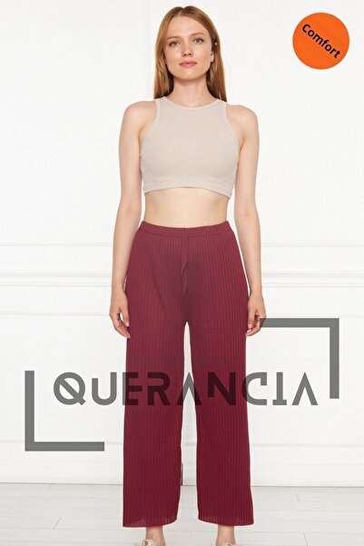 querancia Women's Burgundy Comfortable Ribbed Trousers