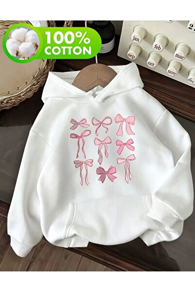 herkesemoda Mikina s kapucí a potiskem stuhy, s fleecovou podšívkou