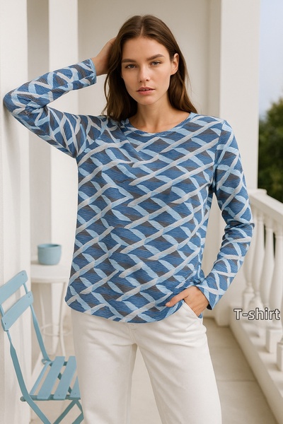 Rich Γυναικεία μπλούζα με μακρύ μανίκι με λαιμόκοψη με σχέδιο Indigo