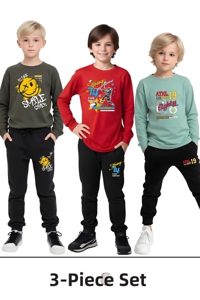 YA KO KİDS Chlapecký pyžamový set - 3dílný, potištěný, gumový detail v pase