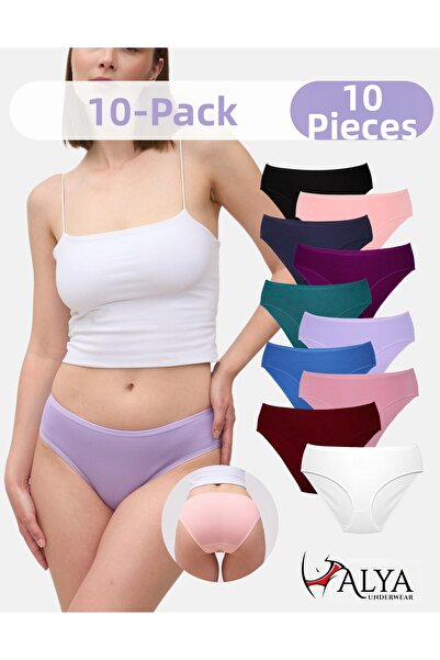 ALYA UNDERWEAR سراويل داخلية قطنية ملونة للنساء - باتو سليب - عبوة من 10 قطع