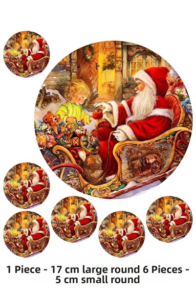 Atölye7Tasarım Moș Crăciun Moș Crăciun 7 bucăți A4 Ornament comestibil Tort B...