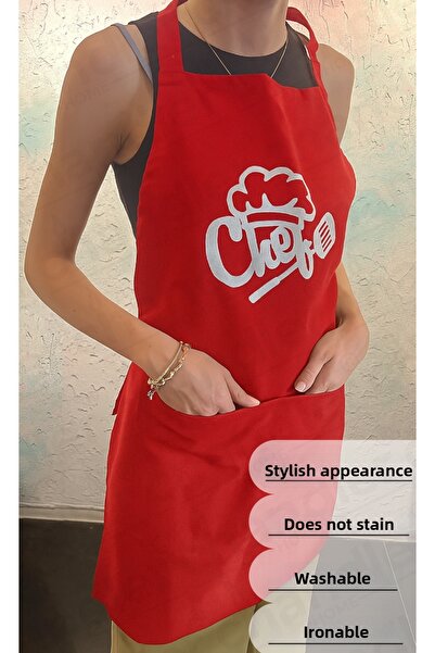 Chandler Home Gurme Guard 2-Piece Chef Kitchen Apron Set Chef Printed 56X80 Large Pocket Red