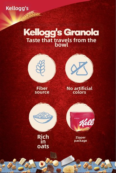 Kellogg's Granola with Mixed Fruits 340 g X 10 Pieces, Contains 45% Oats, Source of Fiber, 20% Dried Fruits
