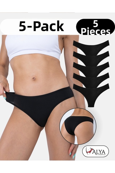 ALYA UNDERWEAR Γυναικείο βραζιλιάνικο εσώρουχο, βαμβακερό 5 τεμάχια (ΜΑΥΡΟ)