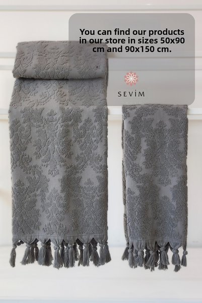 Sevim Authentic Fringed Anthracite Hand Towel 50X90 cm - 100% Cotton - Soft and Water Absorbent