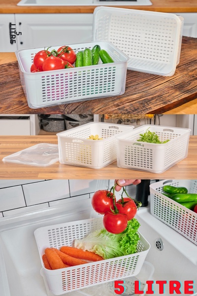 SUPERPUP Organizer with Strainer, Refrigerator Organizer and Fresh Produce St...