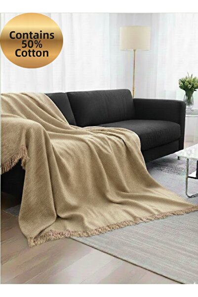 SEVHOME CONCEPT بطانية ديكور ناعمة الملمس 200×220 سم ذهبي كريمي
