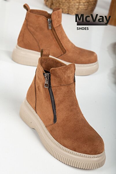 Mc vay Shoes Bocanci de damă eleganti cu fermoar din piele intoarsa maro - Li...