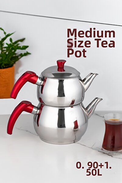 Porsima 3No Durable Medium Size Stainless Steel Teapot Set 0.90+1.50Lt