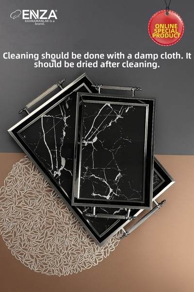 Enza طبق تقديم وفطور من الرخام مزدوج للشاي والقهوة