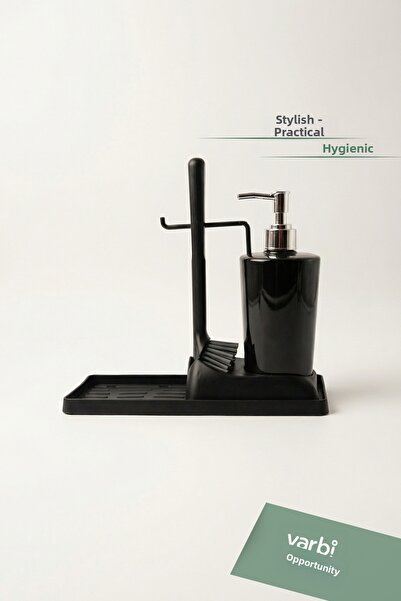 Varbifırsat Soft Silicone Brushed Countertop Kitchen Bathroom Liquid Soap Dispenser Set Sponge Holder Cloth Set