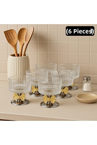 Fiyakalı Ürünler Atölyesi وعاء زجاجي من نوع ماغنوليا من إليسيا مكون من 6 قطع، بدون غطاء، وعاء آيس كريم، وعاء سكر، وعاء للحلويات، وعاء للمربى