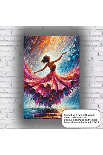 Hayat Poster Woman Dancing in the Rain Artistic Aesthetic Mdf Painting Wood Poster Decoration
