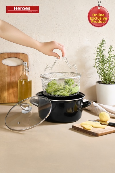 Kahramanlar وعاء قلي مطلي بالمينا مقاس 22 سم من شيبس شيف