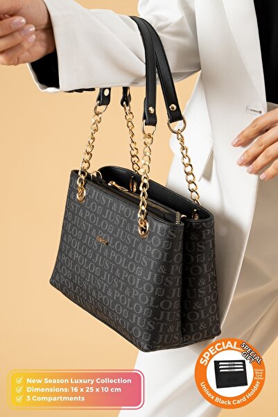 Just Polo حقيبة كتف نسائية أصلية مكونة من 3 أقسام من الجلد الناعم الفاخر وقاب...