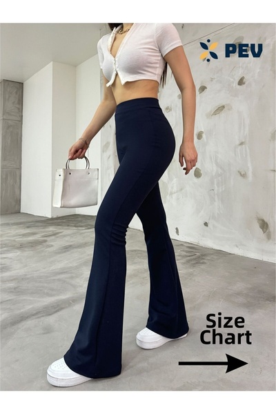 CNRCollection Dámské námořnické modré, flexibilní lycrové kalhoty s vysokým p...