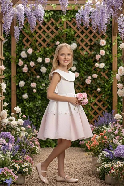 Pamina فستان أطفال بياقة عباءة مزخرفة بالزهور