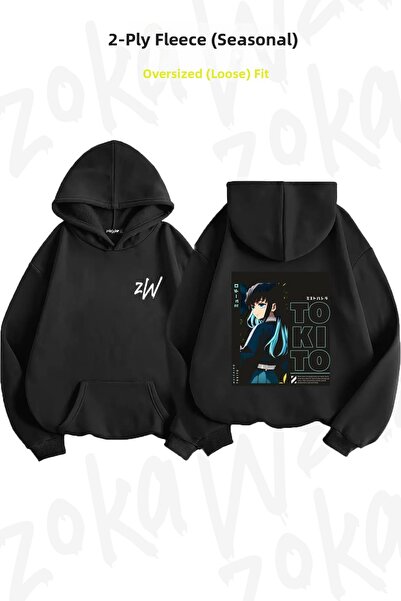 ZOKAWEAR Hanorac cu glugă supradimensionat cu imprimeu pe spate Demon Slayer ...