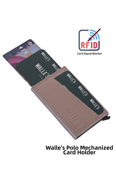Walle's Polo حامل بطاقة آلية ألومنيوم أوتوماتيكية محمية بتقنية تحديد الهوية بموجات الراديو للجنسين من الجلد الكريمي للجنسين