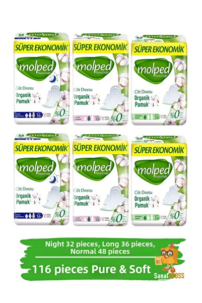 Molped فوط صحية نقية وناعمة - ليلية + طويلة + عادية 6 عبوات