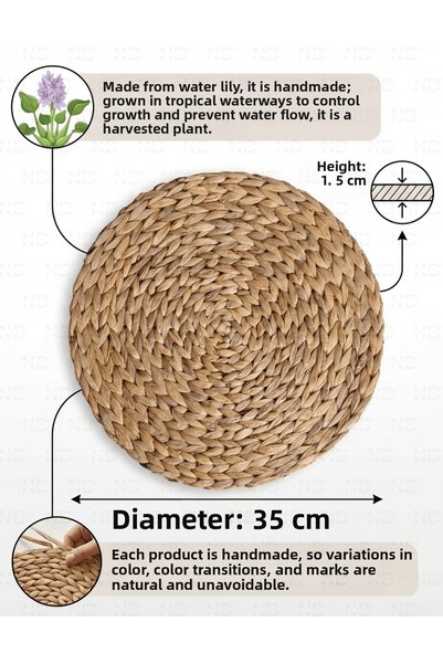NATUREL DEKOR طقم تقديم أمريكي من 4 قطع، 35 سم، صحن زهرة الزنبق المائي