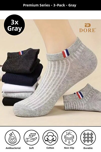 Dore Original Unisex 3 Pairs Premium Sport Sweat Absorbent Breathable Cotton Short Booties Sports Socks - Gray