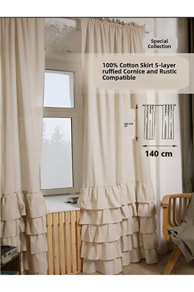 Perdeplus ستارة من الكتان القطني الطبيعي بتصميم مكشكش (أعلى حجم كبير) - جناح واحد - بدون طيات