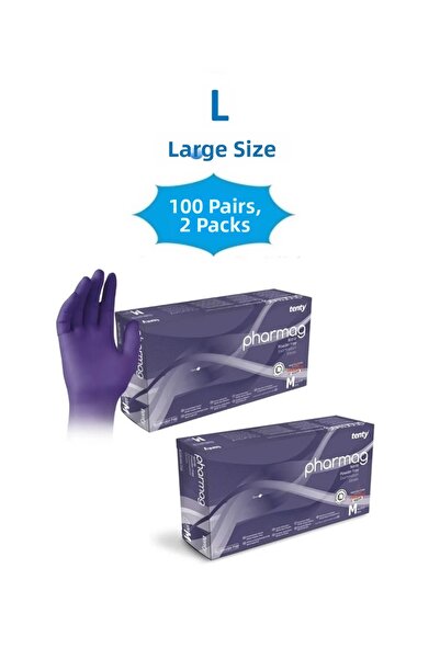 QBR Home عبوة من قفازين من النتريل. كبير الحجم. بدون مسحوق (2 قطعة في عبوة تح...