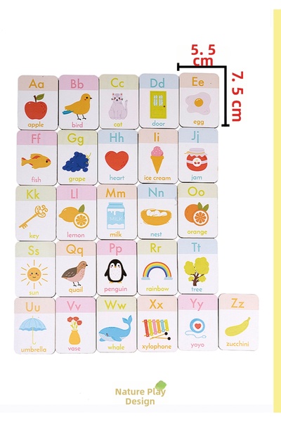 Natureplaydesign بطاقات مطابقة الحروف الأبجدية الإنجليزية والأشياء، بطاقات تعليمية خشبية للحروف الأبجدية الإنجليزية