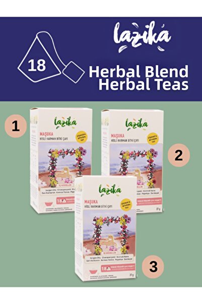 LAZİKA (مجموعة من 3) شاي خاص للنساء (شاي بي إم إس) وخلطة هيسلي هارمان (عشبة الماشوكا، نبات القراص، زهرة الأقحوان...).