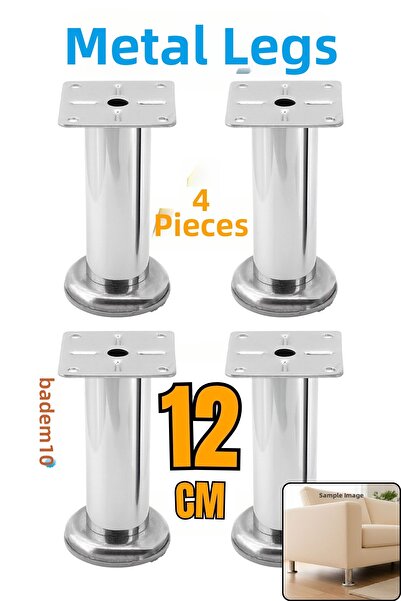 Badem10 With Plate Chrome 4Pcs Metal 12cm Silver Furniture Leg Armchair Sofa Durable Tv Unit Leg Feet