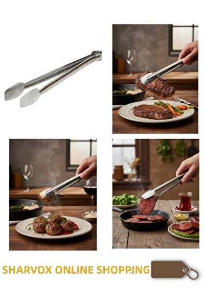 Sharvox ملقط مطبخ من الفولاذ المقاوم للصدأ - أداة عملية للتقديم والطهي